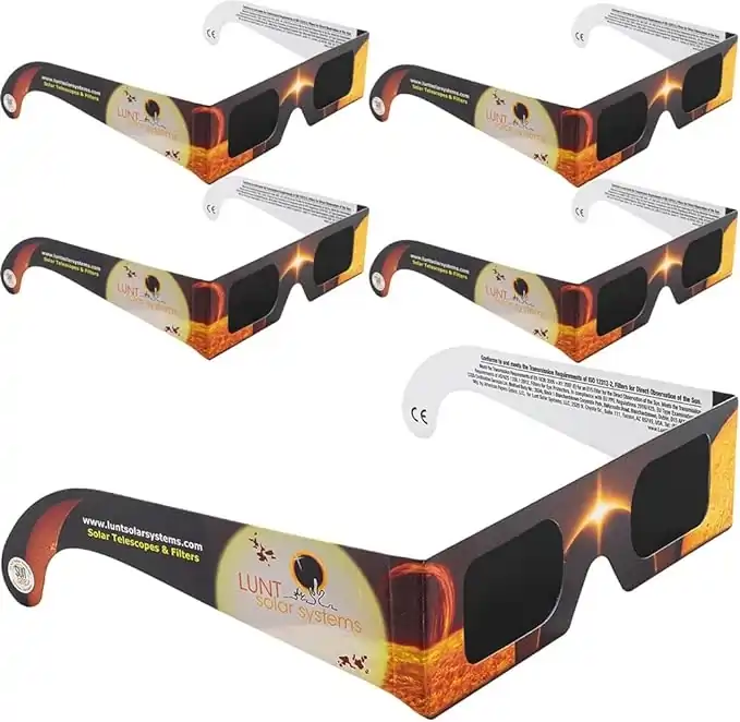 1 . LUNT SOLAR 5 Pack Premium Eclipse Glasses, AAS Approved 2024 Solar Glasses, CE and ISO Certified, HD Film, Crisp Solar Image